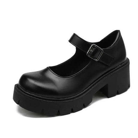 Patent Leather High Heels Mary Jane Shoes Women Japanese Style Ankle Platform Pumps Woman Buckle Jk Uniform Lolita Shoes - Lootquake