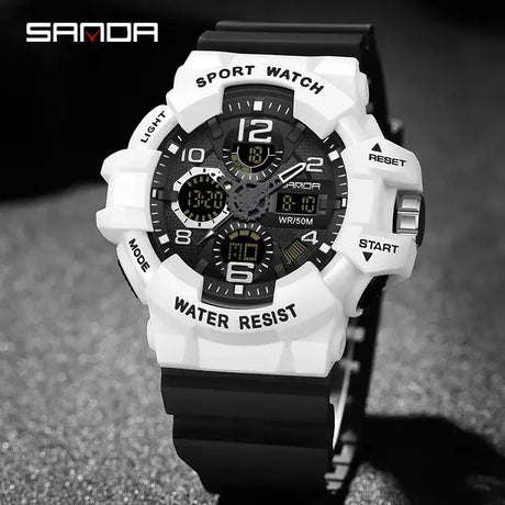 SANDA 3168 White Sport Watch  LED Digital 50M Waterproof Watch Men Multifunction Clock Relogio Masculino Men Military Watches - Lootquake