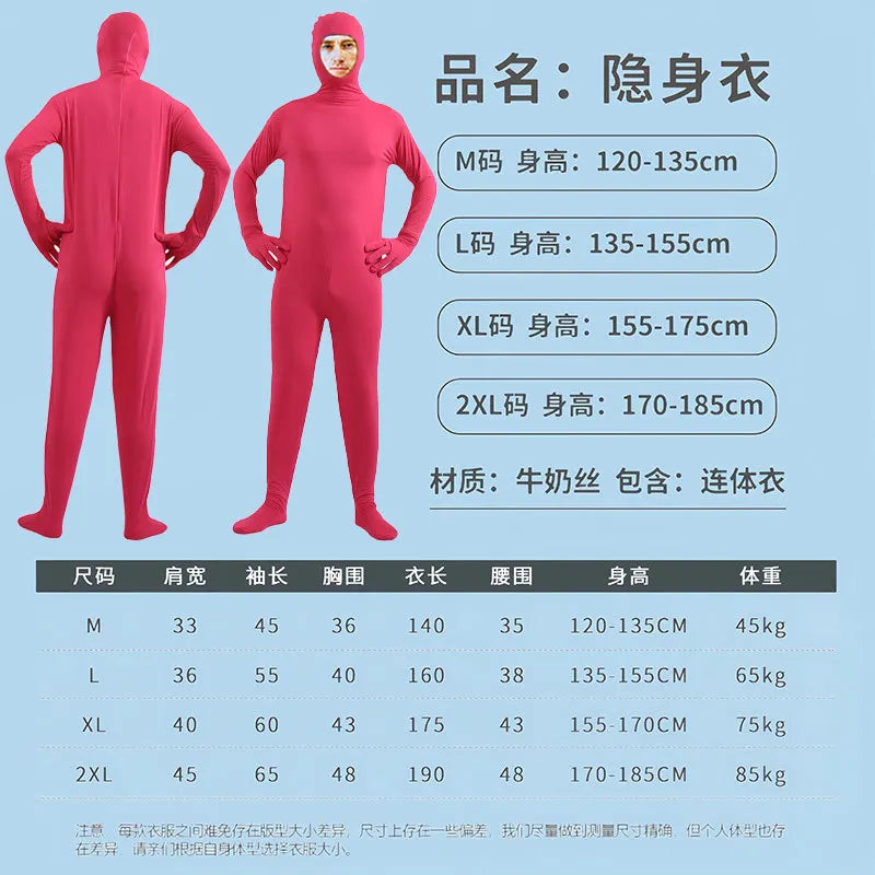 Halloween Costume for Adults & Kids Solid Black JumpSuit Invisible Man & Cat Character Men's Tight Invisibility Clothes