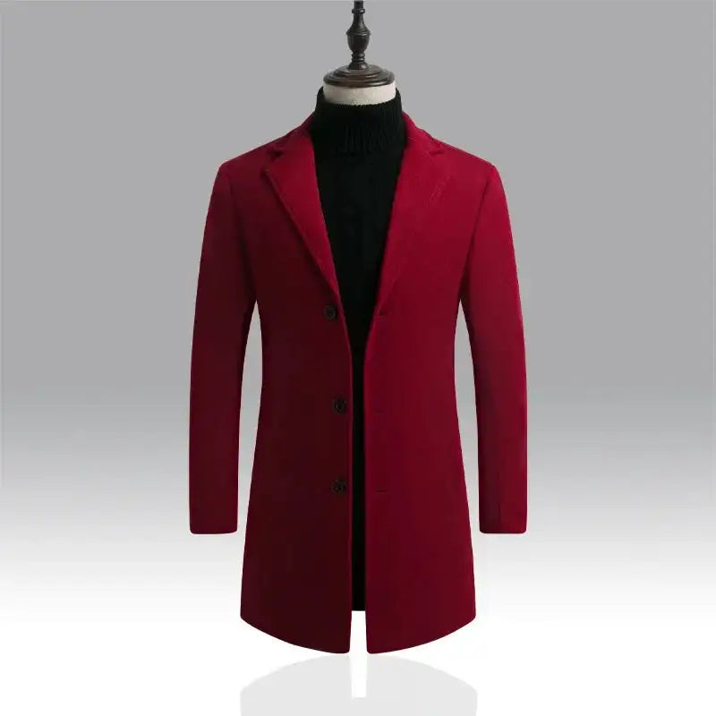2024 Spring Autumn New Long Cotton Coat New Wool Blend Pure Color Casual Business Fashion Men's Clothing Slim Windbreaker Jacket - Lootquake