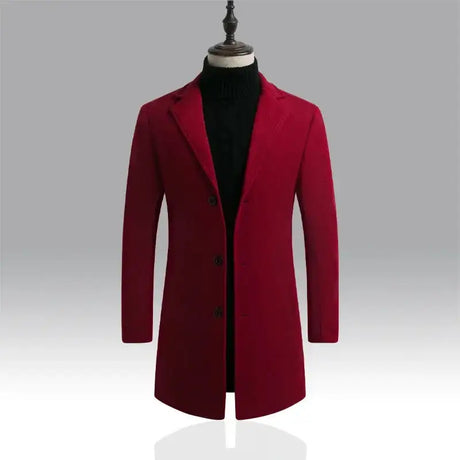 2024 Spring Autumn New Long Cotton Coat New Wool Blend Pure Color Casual Business Fashion Men's Clothing Slim Windbreaker Jacket - Lootquake