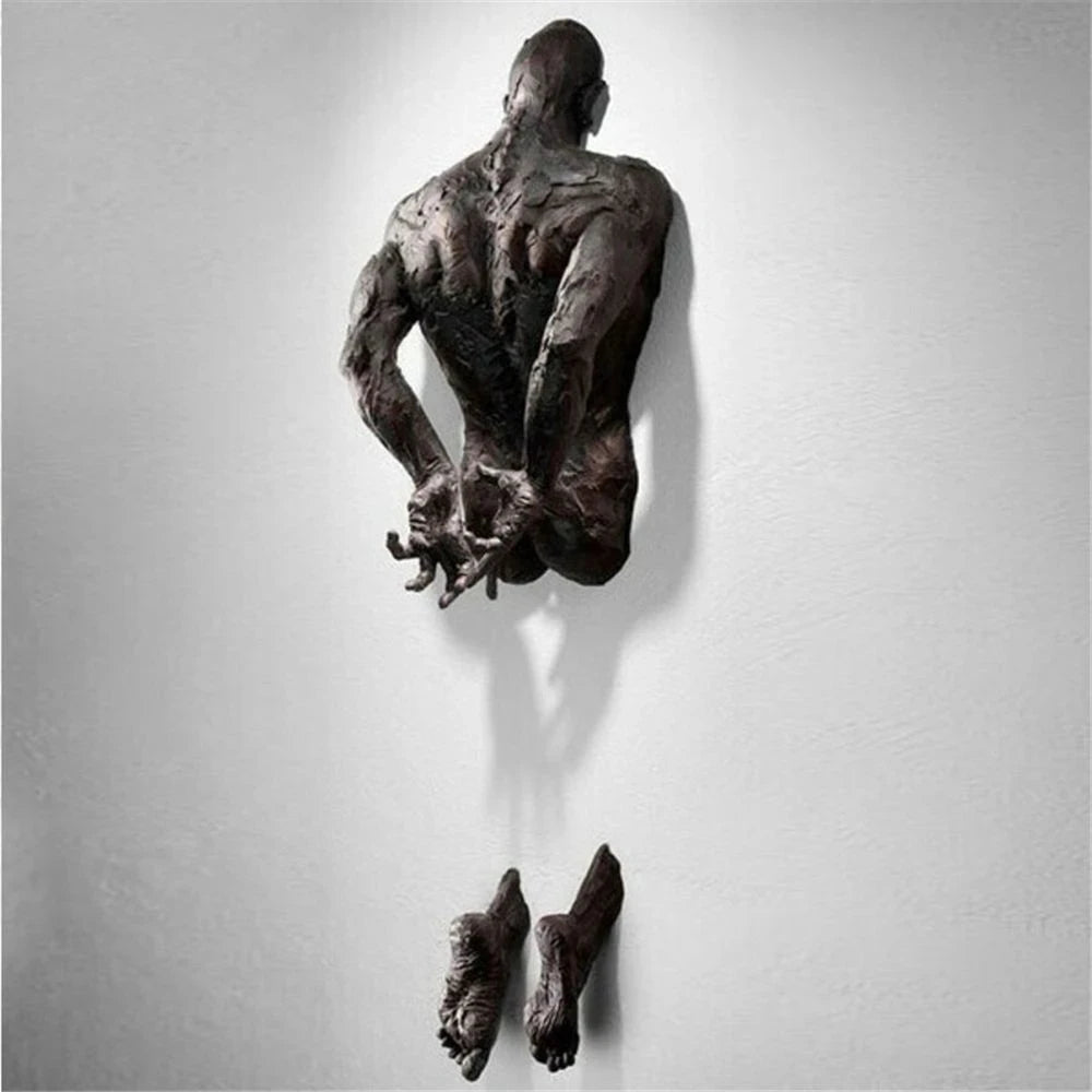 Nueva decoración de pared de imitación de cobre, personaje abstracto, resina, hombre escalador, estatua, escultura, fondo, arte de pared 3D a través de la pared
