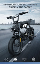 Bicicleta eléctrica para adultos Coswheel Y16, 1000 W, batería de 48 V y 15 Ah, bicicleta de montaña eléctrica de 16 pulgadas con neumáticos anchos.