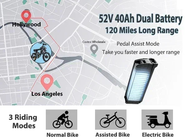 Electric bike 2000W Powerful Dual Motor 52V 40Ah Dual Battery Q20 Pro Ebike Motorcycle Mountain 20x4.0 Fat Tire Electric Bicycle