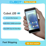 Cubot J20, mini smartphone 4 pouces, ROM 16/32 Go (128 Go étendu), double SIM, double 4G, téléphones portables Android, 2350 mAh, GPS