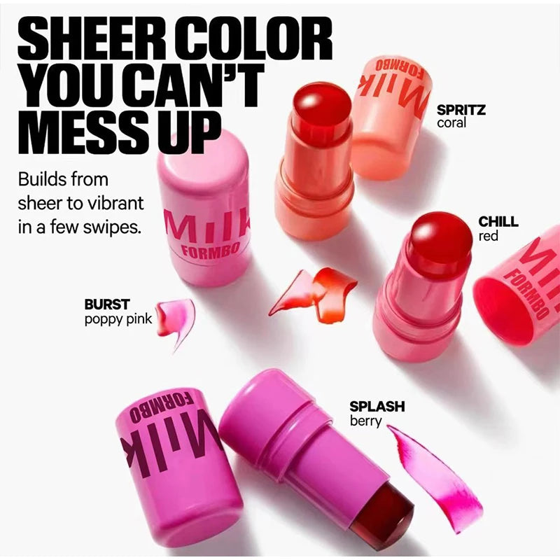 Milk Jelly Lipstick Blush Stick Moisturized Blusher Rouge Cream Shimmer Powder Blusher Stick Beauty Makeup for Women and Girls