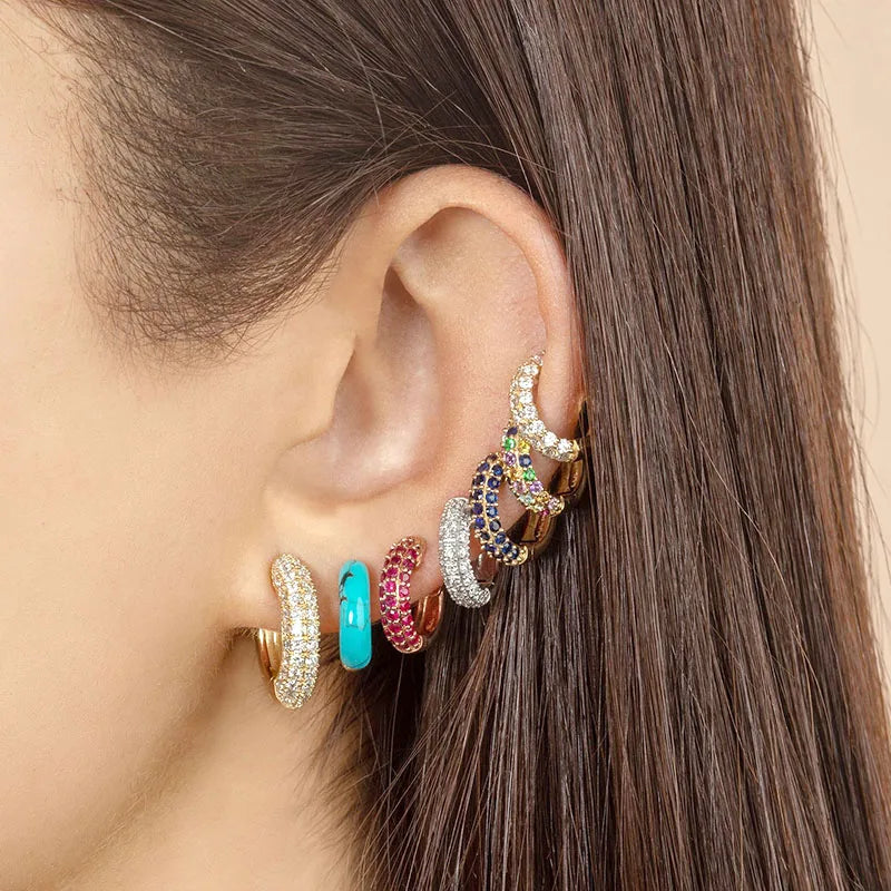 925 Sterling Silver Needle Micro-set Half Circle Zircon Hoop Ear Buckle Geometric Luxury Earrings Fashion Jewelry Gift Wholesale - Lootquake