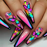 Long nail art patches with purple polka dots and a shiny, fashionable, individual and high-end feel. Detachable 24-piece nail ar