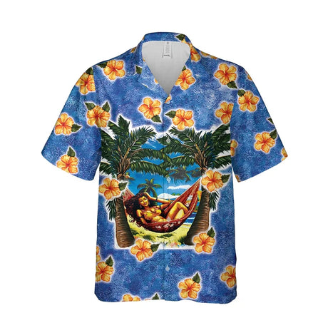 3D Print Hula Girl Graphic Beach Shirts For Men Casual Short Sleeve Hawaiian Dancer Blouses Aloha Beach Button Shirts Mens Tops - Lootquake