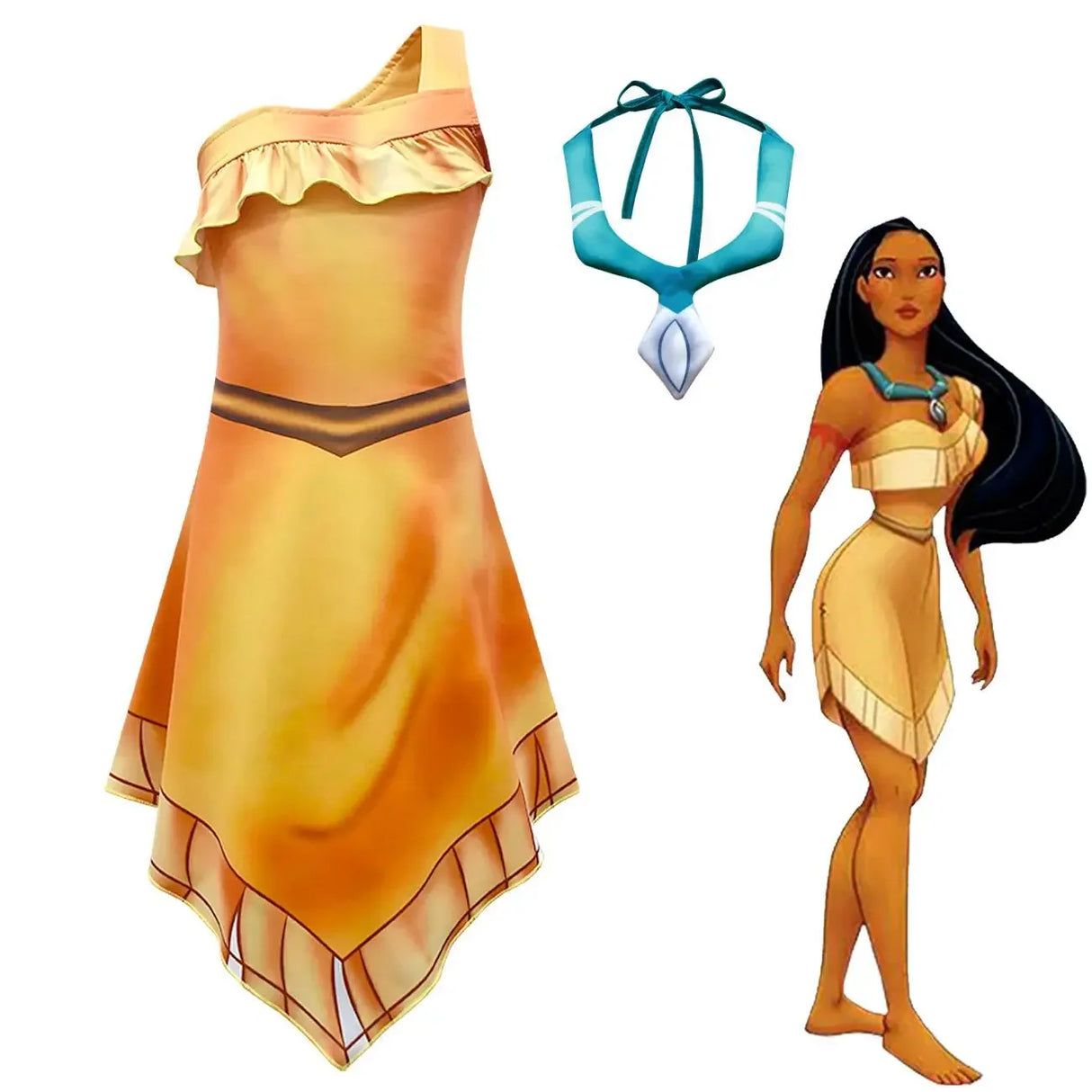 2025halloween Costume de Cosplay Pocahontased pour filles, robe princesse Matoaka, vêtements indiens de plage d'été, perruque