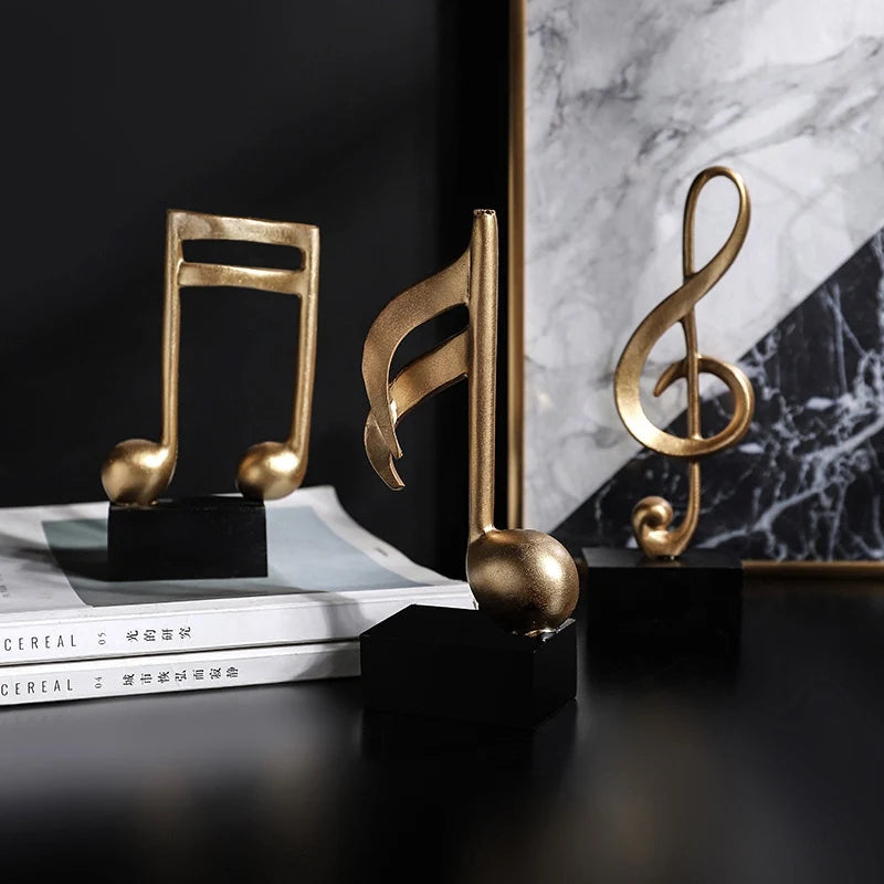 Figuras de notas musicales para decoración del hogar, esculturas de resina doradas, adornos para escritorio, piano, oficina, TV, mueble, recuerdos.