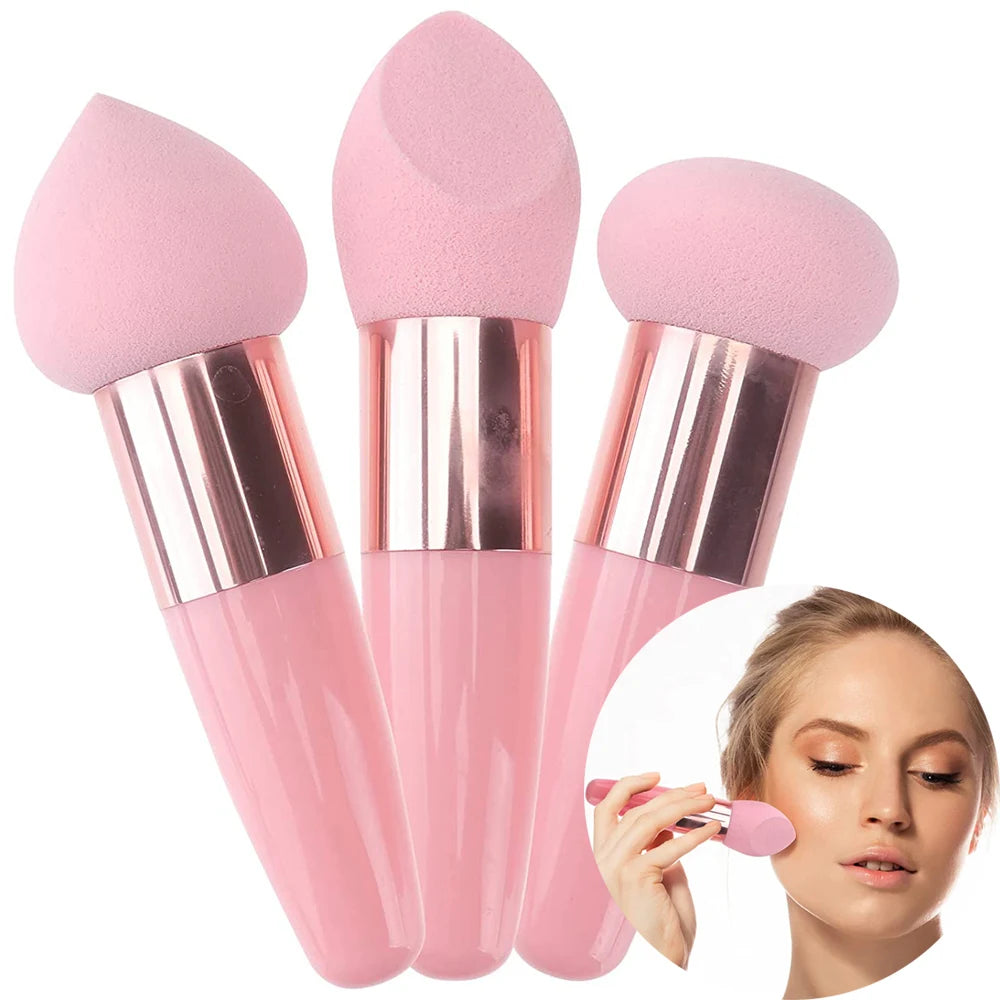 Lot de 3 pinceaux de maquillage pour femme, houppette à tête de champignon, pour fond de teint, correcteur, estompeur, avec manche lisse, outils de beauté