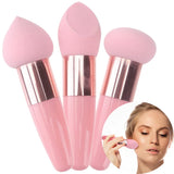 Lot de 3 pinceaux de maquillage pour femme, houppette à tête de champignon, pour fond de teint, correcteur, estompeur, avec manche lisse, outils de beauté