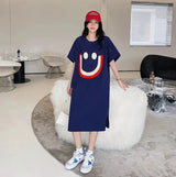 Vestido largo blanco con estampado Harajuku para mujer, ropa Y2K, informal, de manga corta y cuello redondo, moda coreana, vestidos sueltos de verano para mujer 2024