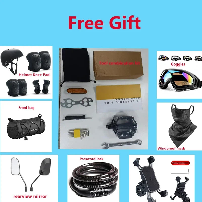 Ebike K7 2000W 48V 40AH Maximum Dual Motor Dual Battery Electric Motorcycle 20-inch Fat Tire Off-Road Bike Electric Bike 7 Speed
