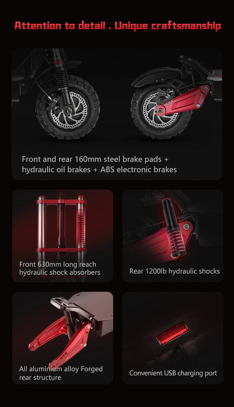 Patinete eléctrico Boyueda S5-11, motor de 6000 W, batería de 60 V y 38 Ah, control por aplicación de seguridad NDavid, neumáticos silenciosos