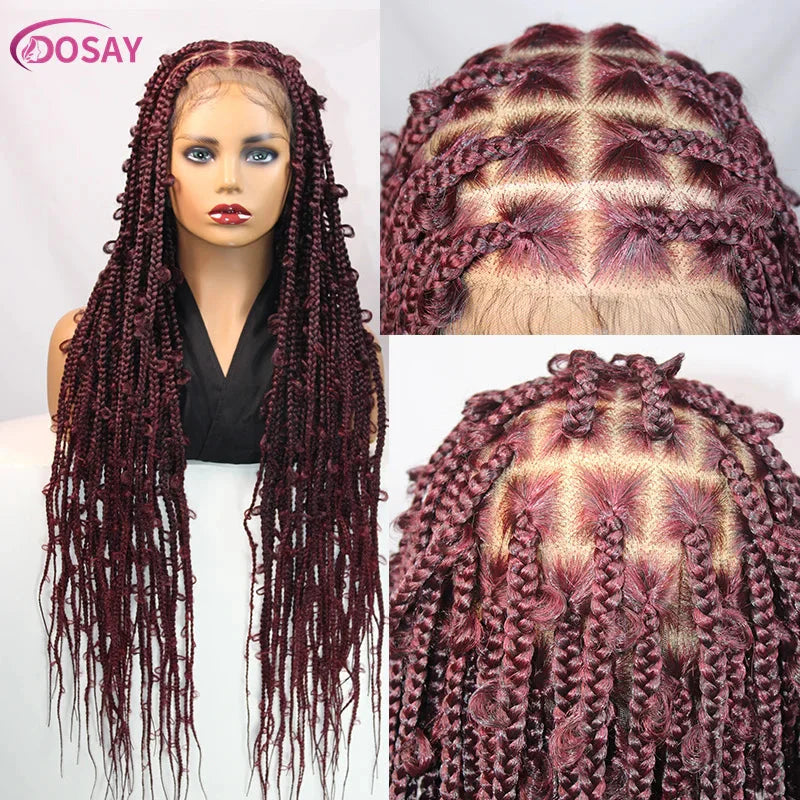36" Butterfly Braids Wig | 613 Blonde & Burgundy Accents | Full Lace | Goddess Locs & Box Braids