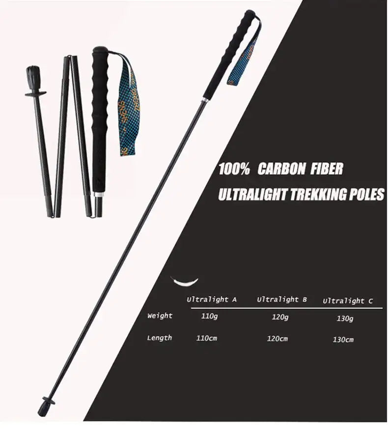 110g Ultra Light Weight Trekking Poles Folding Hiking Sticks Portable Carbon Fiber Collapsible Nordic Walking Cane Sticks Bags - Lootquake