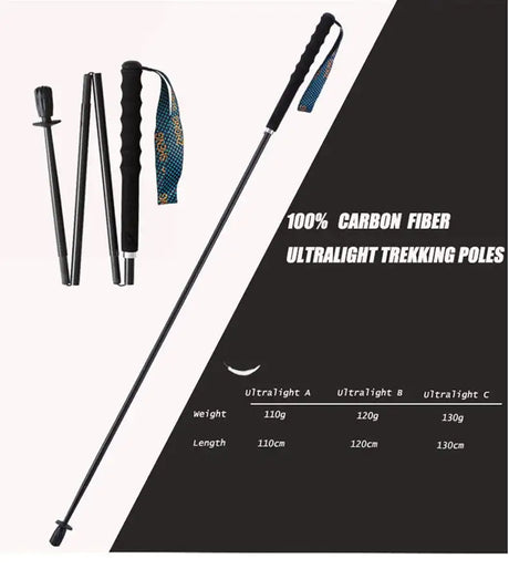 110g Ultra Light Weight Trekking Poles Folding Hiking Sticks Portable Carbon Fiber Collapsible Nordic Walking Cane Sticks Bags - Lootquake