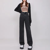 ZOENOVA High Waisted Jeans Y2K Fashion Women Clothing Blue Black Straight Leg Denim Pants Trousers Mom Jean Baggy Trousers Tall - Lootquake