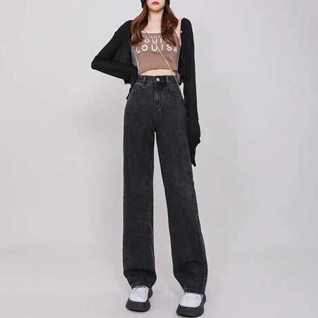 ZOENOVA High Waisted Jeans Y2K Fashion Women Clothing Blue Black Straight Leg Denim Pants Trousers Mom Jean Baggy Trousers Tall - Lootquake