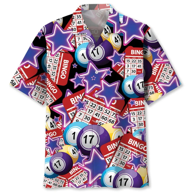 Full Print Mens Retro Bingo Game Hawaiian Shirt New In Summer Short Sleeve Button Up Beach Blouse Casual Men's Aloha Shirt Tops - Lootquake