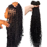 Boho Box Braids Crochet Human Hair Extensions | Curly Weave Bundles | Brazilian Hair | Natural Black | For Braiding & Styling