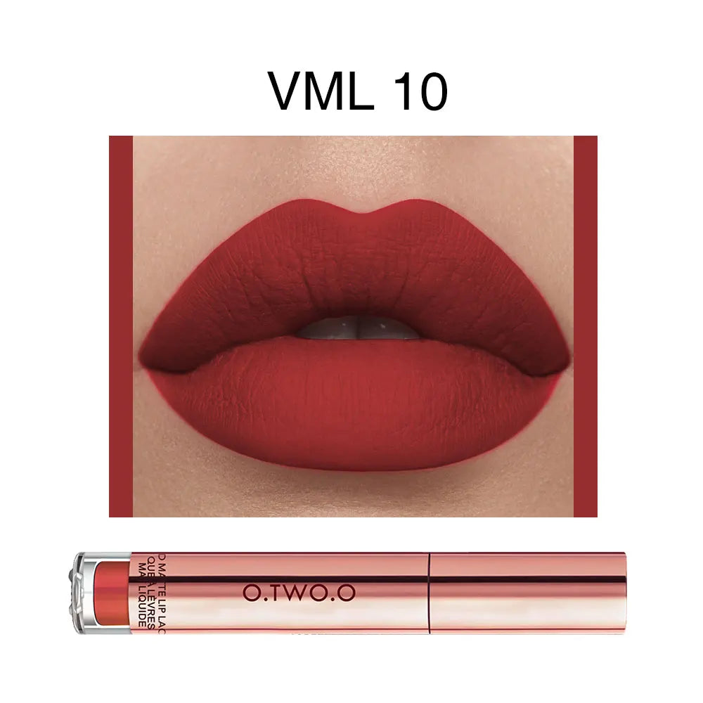 O.TWO.O 12 colores Lápiz labial mate aterciopelado de alta calidad Maquillaje de labios de larga duración Resistente al agua Fácil de usar Brillo labial líquido mate