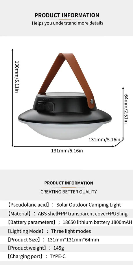 Solar High Power LED Camping Light 3 Modes Rechargeable Portable Lanterns Outdoor Emergency BBQ Waterproof Tent Lighting Lamp - Lootquake