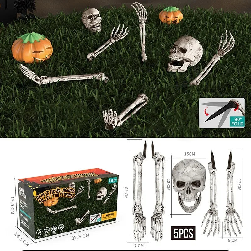 2025 Halloween Decoration Scary Skull Skeleton Hand Bone Realistic Skull Pile Yard Lawn Pile Garden Cemetery Home Decor