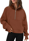 Womens Sweatshirts Half Zip Cropped Pullover Fleece Quarter Zipper Hoodies Fall outfits Clothes Thumb Hole - Lootquake