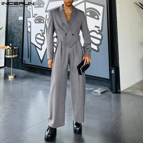 INCERUN 2023 Men Sets Solid Color Autumn Lapel Long Sleeve Irregular Blazer & Pants 2PCS Streetwear Fashion Men's Casual Suits - Lootquake