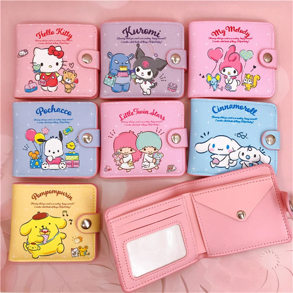 Kawaii Hello Kitty Cinnamoroll My Melody Kuromi Sanrio New Pu Casual Money Bag Coin Purse Card Holder Wallet With Buttons - Lootquake