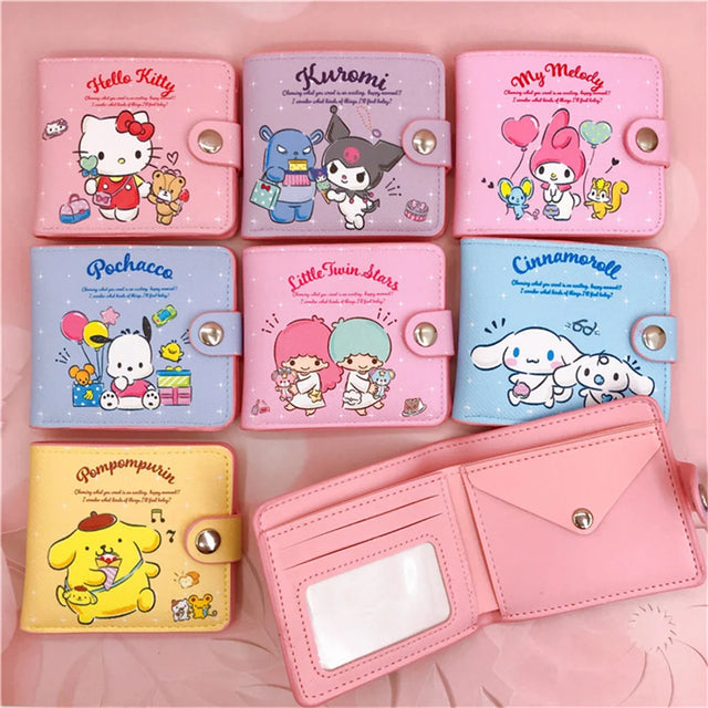Kawaii Hello Kitty Cinnamoroll My Melody Kuromi Sanrio New Pu Casual Money Bag Coin Purse Card Holder Wallet With Buttons - Lootquake