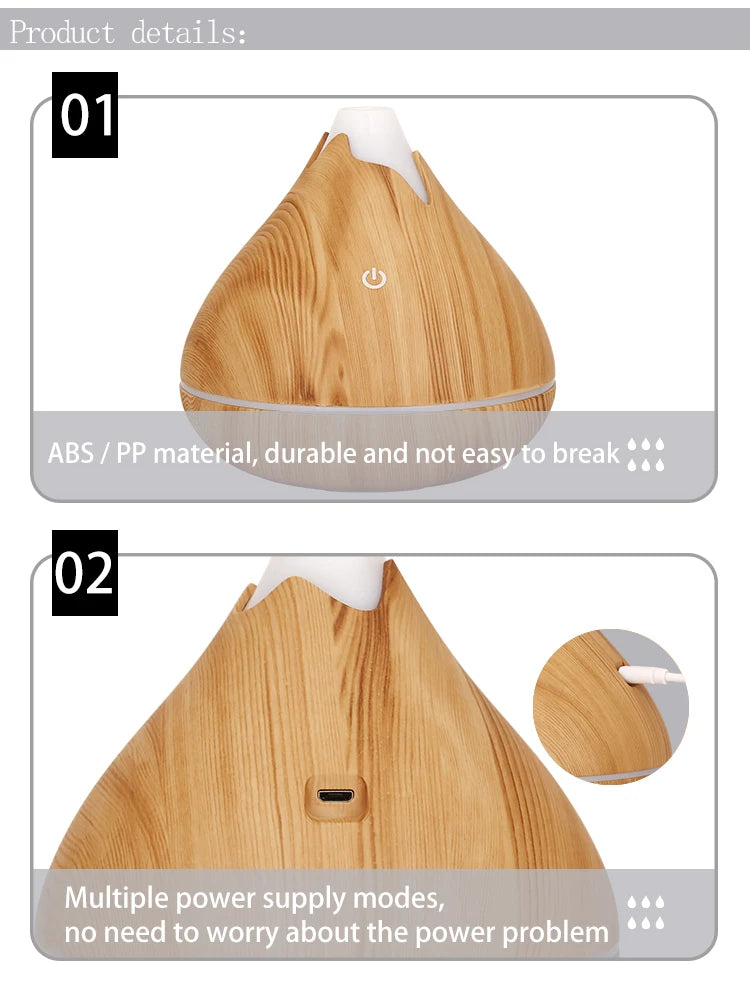 350ML USB aroma oil diffuser wood electric humidifier ultrasonic air humidifier mini aromatherapy LED light mist maker for home