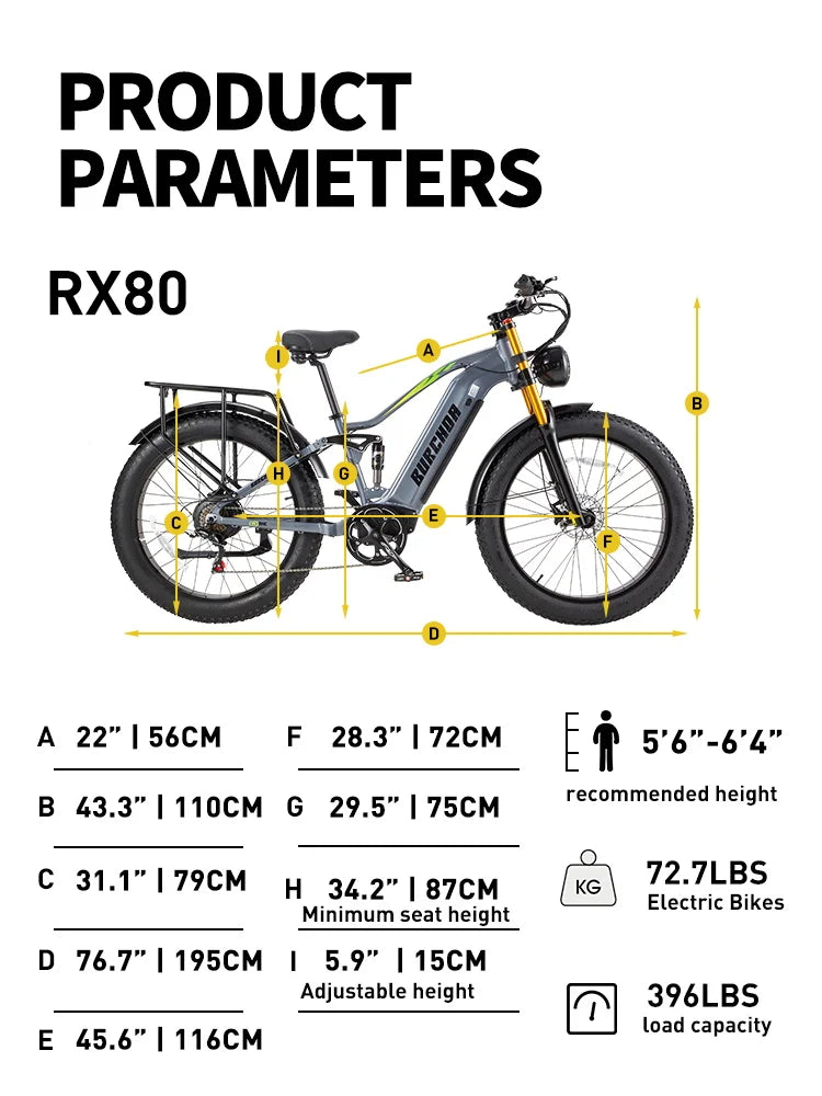 Bicicleta eléctrica de montaña Burchda RX80 de 1000 W y 50 km/h, batería de litio de 48 V y 20 Ah, de 26 pulgadas, para adultos.