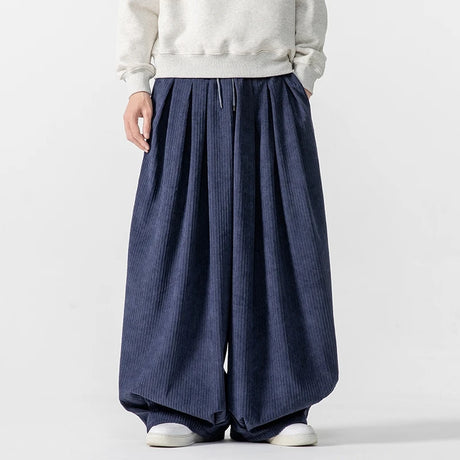 Autumn Winter Corduroy Wide Leg Pants Men Solid Color Loose Casual Pants Mens Couple Streetwear Hip Hop Trousers Plus Size 5XL - Lootquake