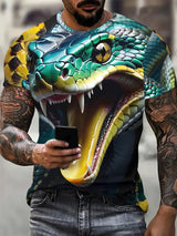 Fashion 3D Snake Printed T Shirt For Men Funny Animal Pattern Oversized T-shirt Summer Hip Hop Trend Clothing Casual O-neck Tops - Lootquake