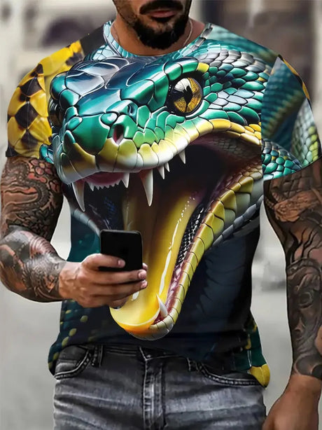 Fashion 3D Snake Printed T Shirt For Men Funny Animal Pattern Oversized T-shirt Summer Hip Hop Trend Clothing Casual O-neck Tops - Lootquake