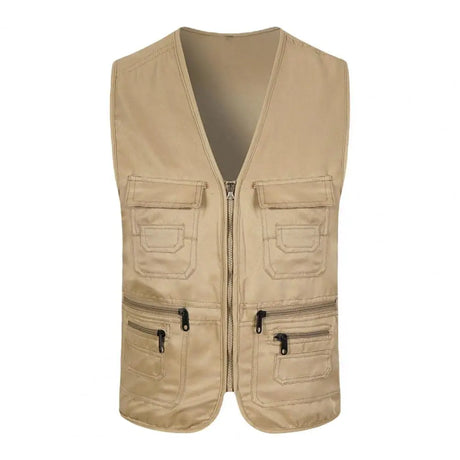 Solid Color Sports Vest Cargo Waistcoat Men Men's Summer Cargo Waistcoat with Multi Pockets V-neck Sleeveless Sports Vest Solid - Lootquake
