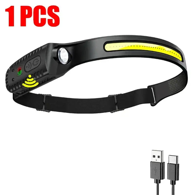Linterna frontal con sensor LED, linterna frontal recargable, batería integrada, 5 modos de iluminación, para pesca y camping.