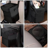 Cubo de basura con tapa y bolsillos de almacenamiento, 100 % a prueba de fugas, organizador impermeable, multiusos, color negro, para coche.