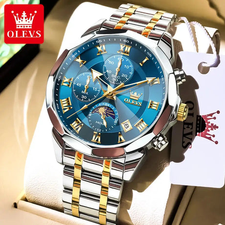 OLEVS 3675 Mens Watch Original Multifunctional Chronograph Quartz Watch Moon Phase Watches For Men Waterproof Mens Gifts Reloj - Lootquake
