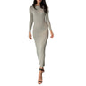 Autumn Winter Solid Color Bodycon Knit Dress Women Long Sleeve Crew Neck Ribbed Dress Slim Fit Long Dress - Lootquake