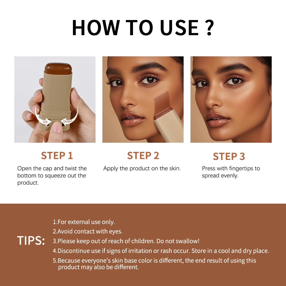 Base de maquillaje en barra, bálsamo, suero, potenciador del tono de la piel, base de maquillaje en barra, suave, voluminizador, alta cobertura, base de maquillaje en barra bronceadora de viaje.