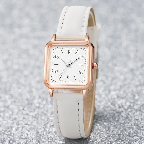 3PCs/Set Women's Fashion Watch Square Simple Dial Leather Quartz Watch Set - Lootquake