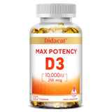Vitamina D3 10.000 UI - Huesos fuertes, corazón y refuerzo inmunitario - Suplemento sin OMG ni gluten
