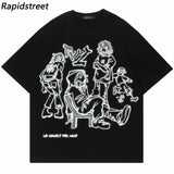 2024 Harajuku Cartoon Girl Cat Japanese Kanji Graphic T Shirt Streetwear Oversized Men T-Shirt Hip Hop Women Short Sleeve Tops - Lootquake