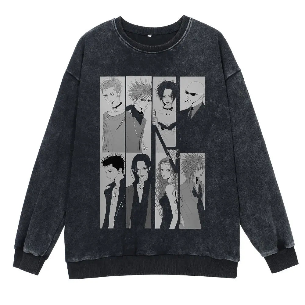 Anime Nana Osaki Round Neck Washed Pullover Casual 100% Cotton Men Women Hip Hop Harajuku Streetwear Vintage Sweatshirt - Lootquake