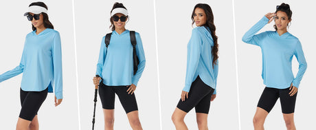 TACVASEN UPF 80+ Quick Dry Hooded T-Shirts Womens Summer Long Sleeve Sun UV Protection Tees Breathable Thumb Holes Pullover Tops - Lootquake